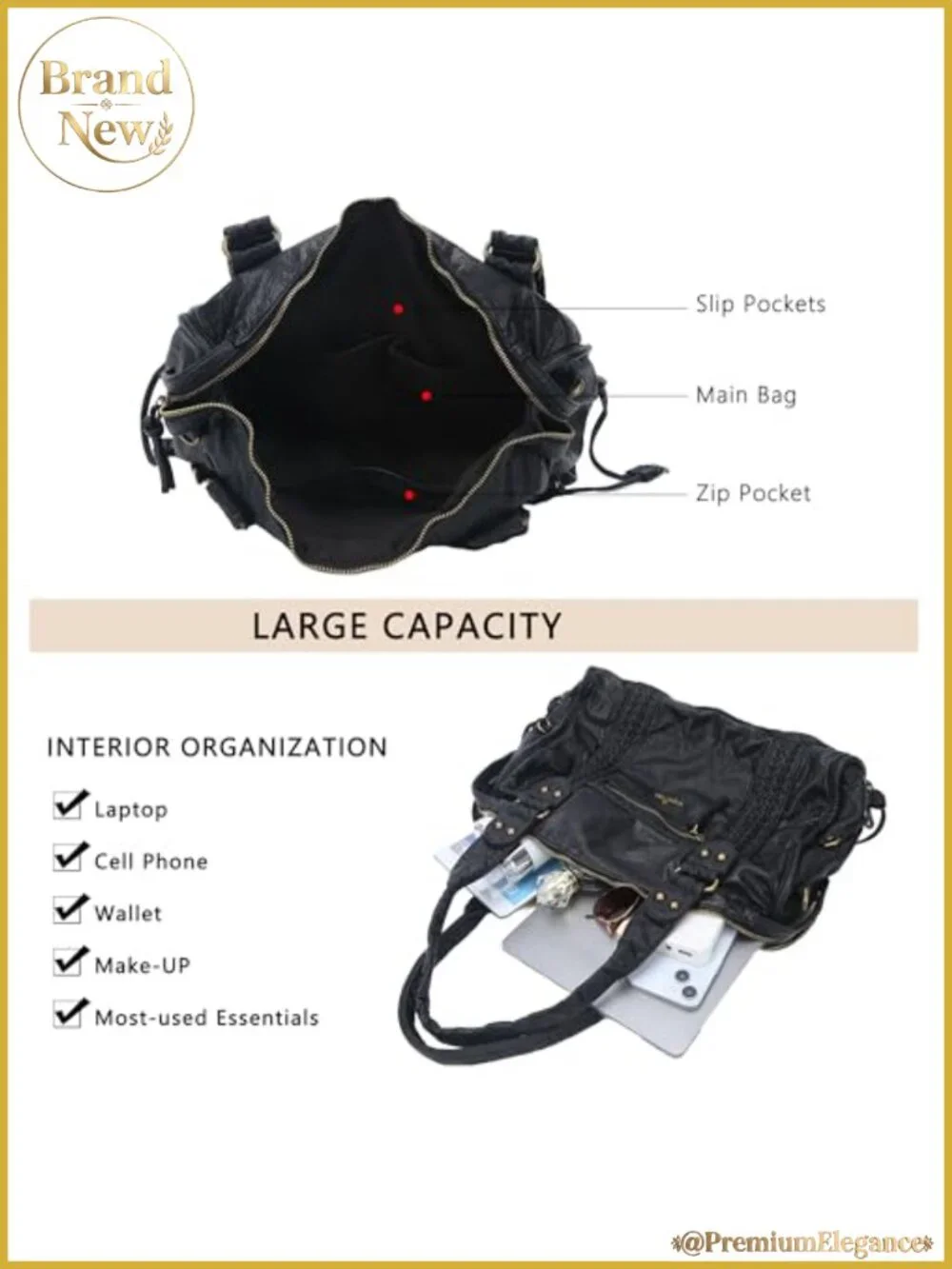 Vegan Leather Hobo Satchel Handbag Large Tote Shoulder Bag with Pockets for
